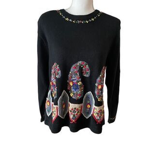 Bonnie and Bill Vintage Christmas Sweater Embroidered Beaded Size Large